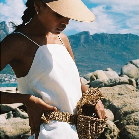 Beige Solid Straw Visor Hat OS New - Picture 3 of 5